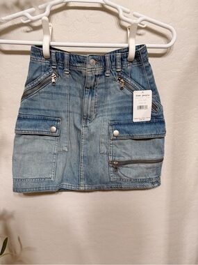 Free People Light Wash Denim Cargo Mini Skirt